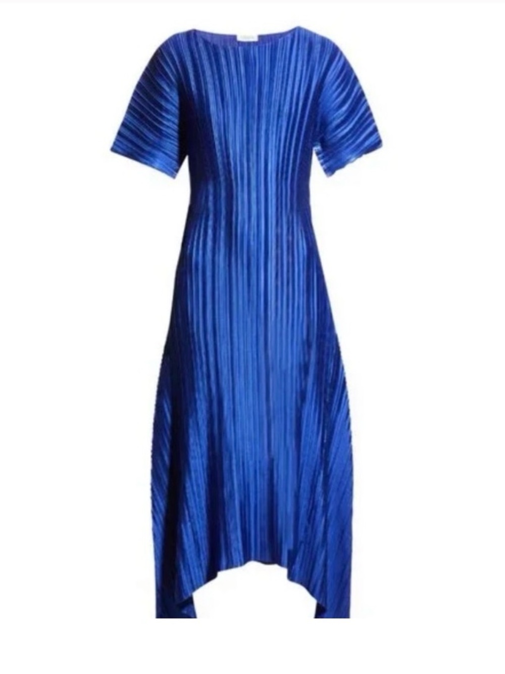 Lafayette 148 New York Royal Blue Pleated Long Dress Short Sleeve Sz Large